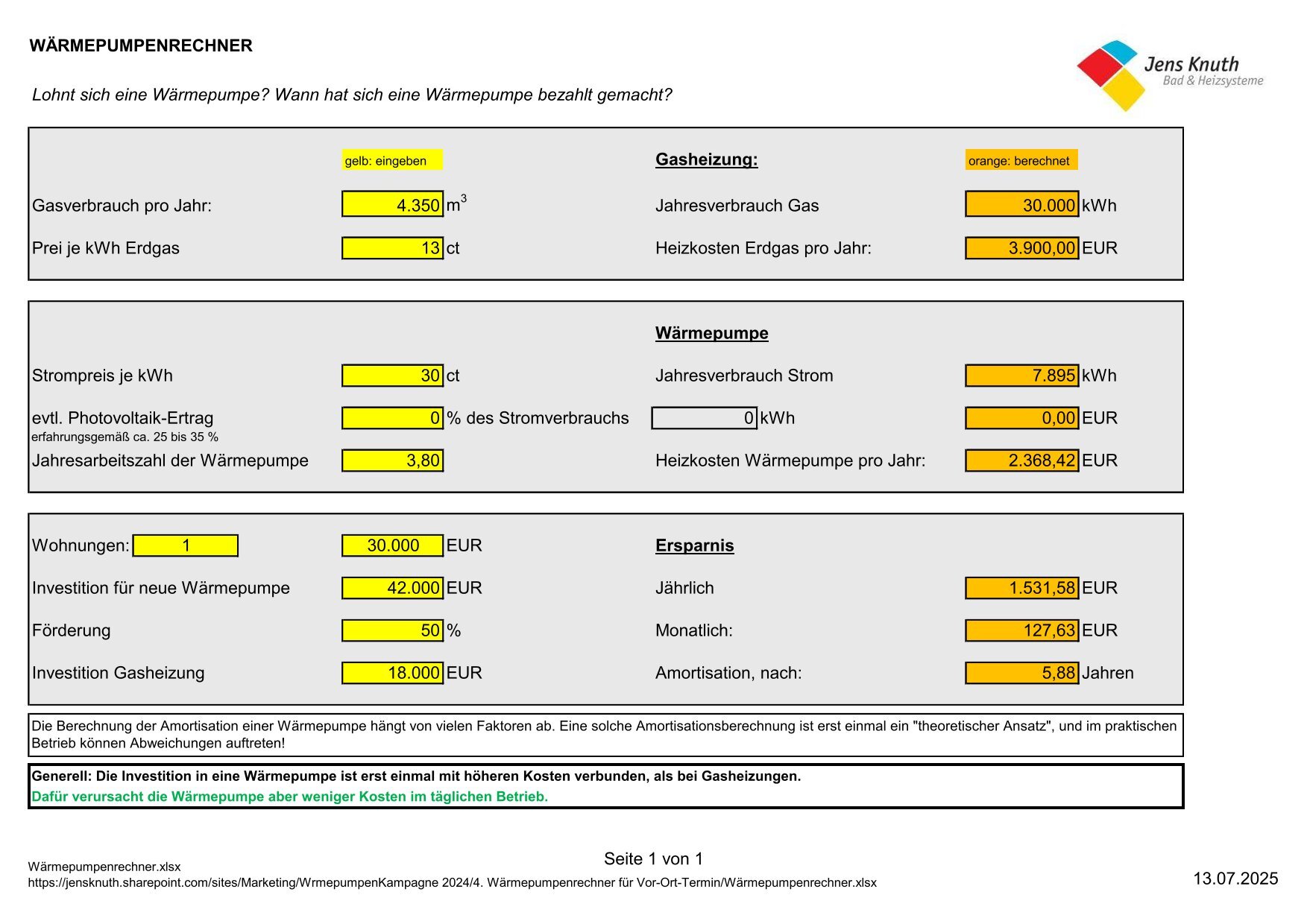 Wärmepumpenrechner 5,88 Jahre